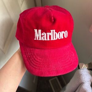 Vintage Marlboro Cigarette Hat Red Corduroy Embroidered Baseball Cap Snapback